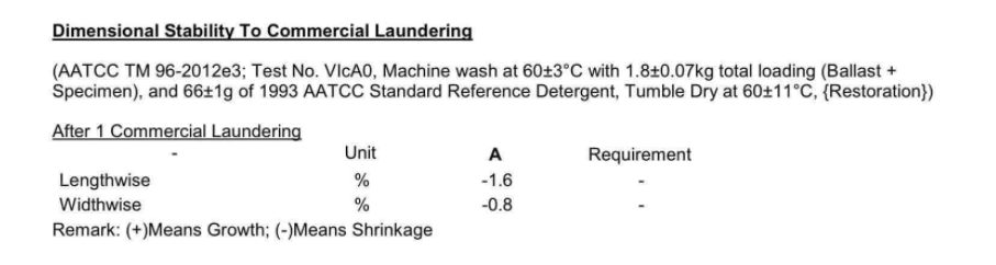 test result of dimensional stability of nylon cotton blend fabric